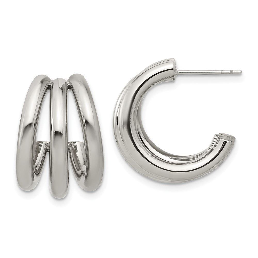 SRE1741 Chisel Stainless Steel Polished J Hoop Post Earrings