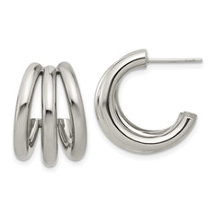 SRE1741 Chisel Stainless Steel Polished J Hoop Post Earrings