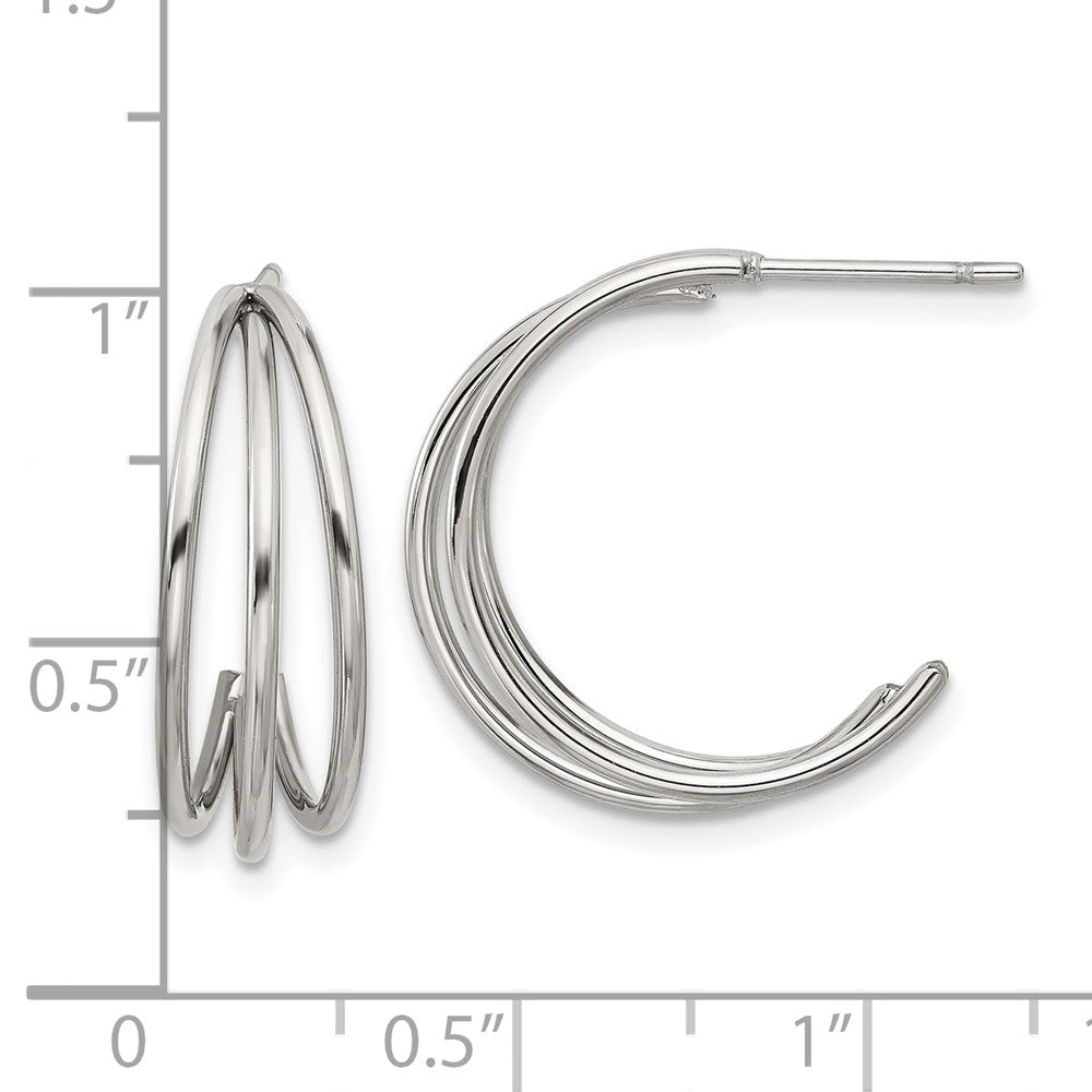 SRE1743 Chisel Stainless Steel Polished Wire J Hoop Post Earring