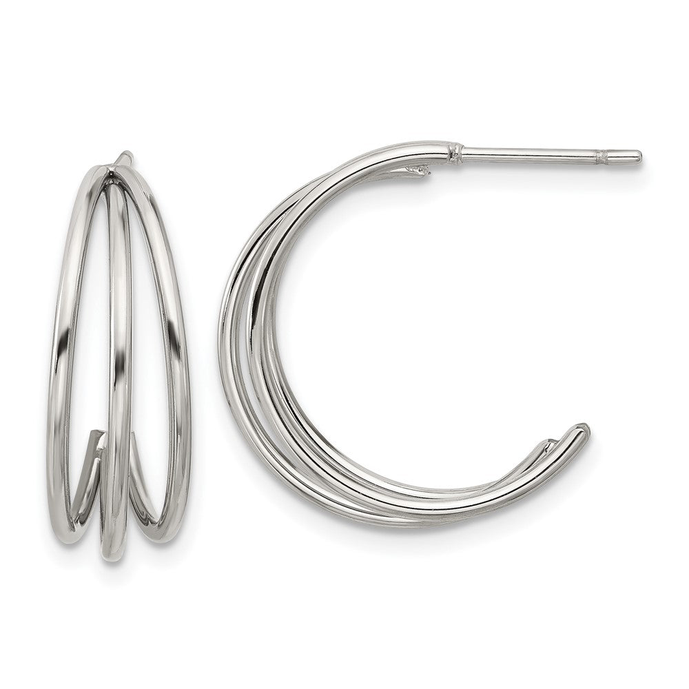 SRE1743 Chisel Stainless Steel Polished Wire J Hoop Post Earring