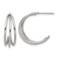 SRE1743 Chisel Stainless Steel Polished Wire J Hoop Post Earring