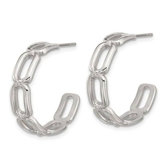 SRE1744 Chisel Stainless Steel Polished Open Link Post Hoop Earrings