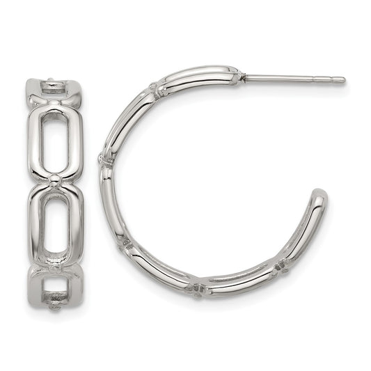 SRE1744 Chisel Stainless Steel Polished Open Link Post Hoop Earrings