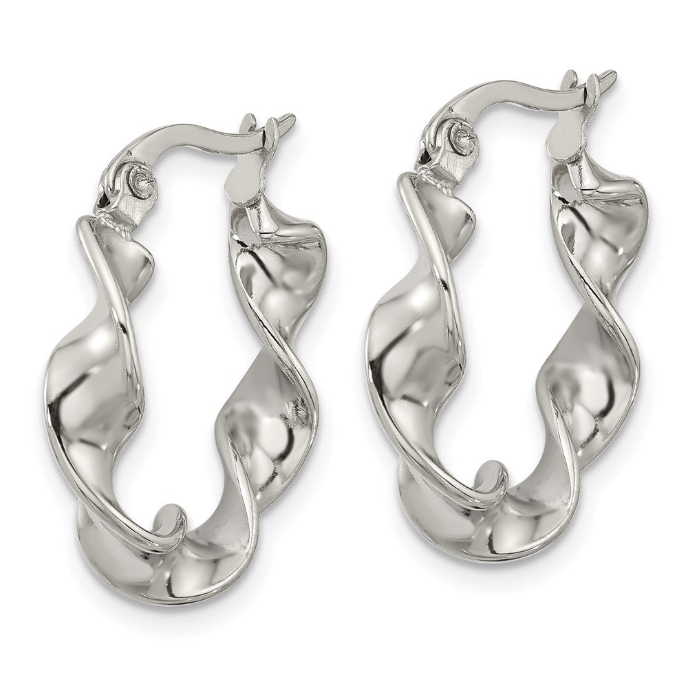 SRE1745 Chisel Stainless Steel Polished Twist Hoop Earrings