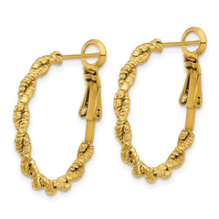SRE1746 Chisel Stainless Steel Polished Textured Yellow IP-plated Omega Back Hoop Earrings