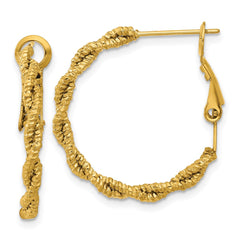 SRE1746 Chisel Stainless Steel Polished Textured Yellow IP-plated Omega Back Hoop Earrings