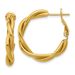 SRE1747 Chisel Stainless Steel Polished Yellow IP-plated Twisted Omega Back Hoop Earrings