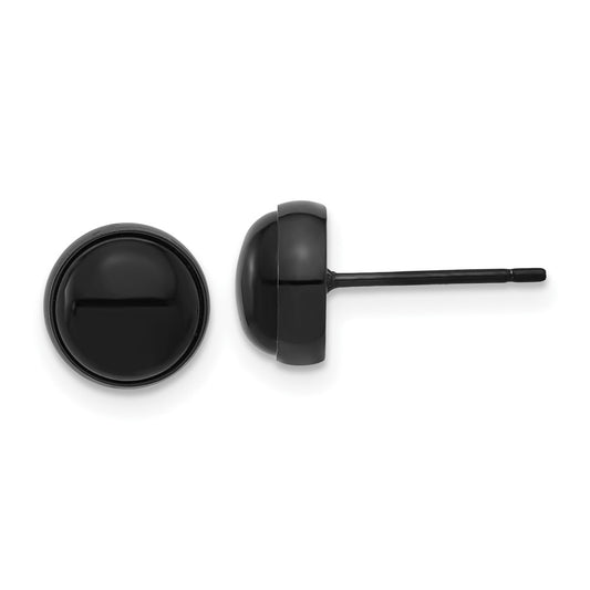 SRE1752 Chisel Stainless Steel Polished Black IP-plated Black Agate 8mm Post Earrings