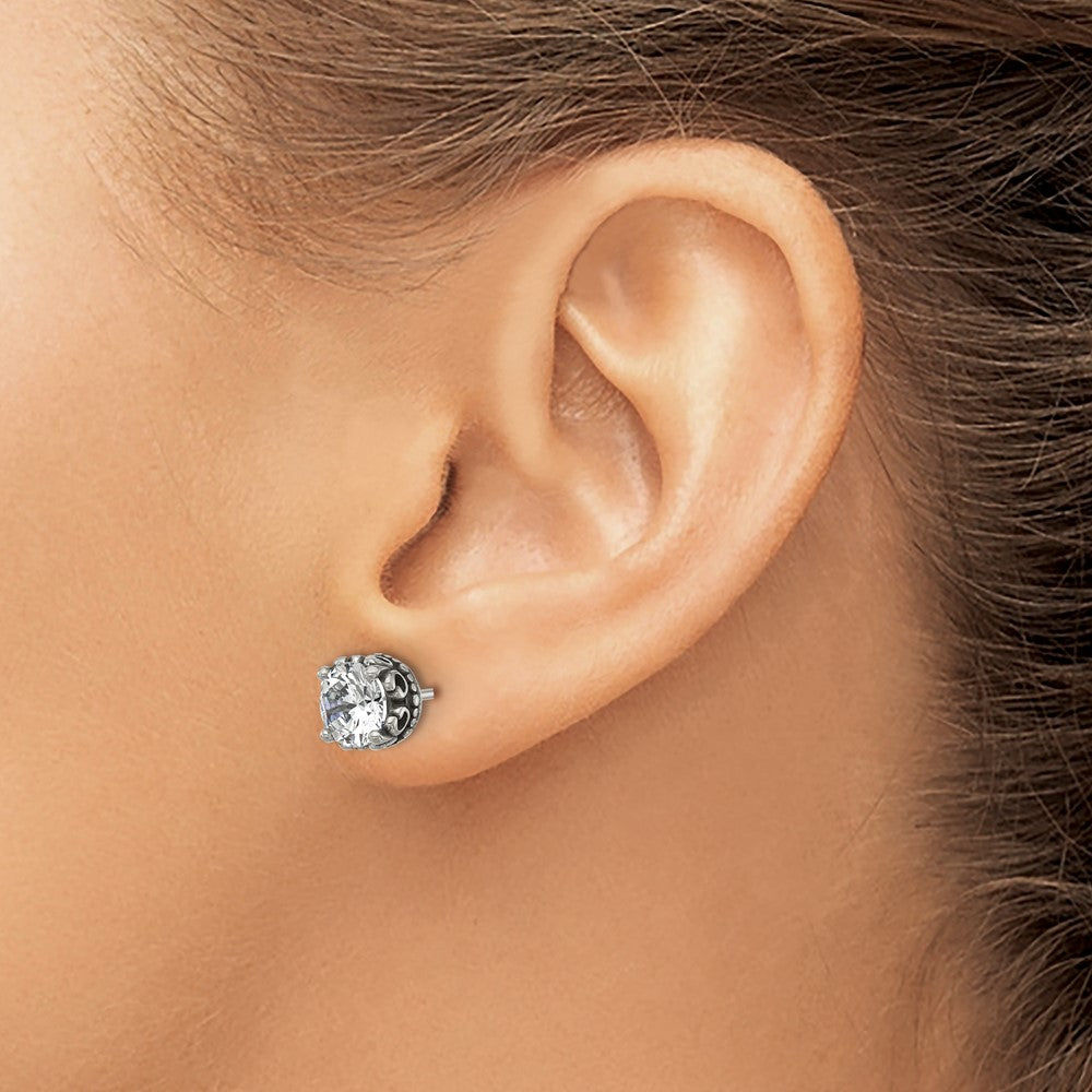 SRE1755 Chisel Stainless Steel Antiqued and Polished CZ Post Earrings