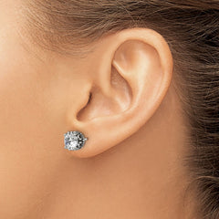 SRE1755 Chisel Stainless Steel Antiqued and Polished CZ Post Earrings