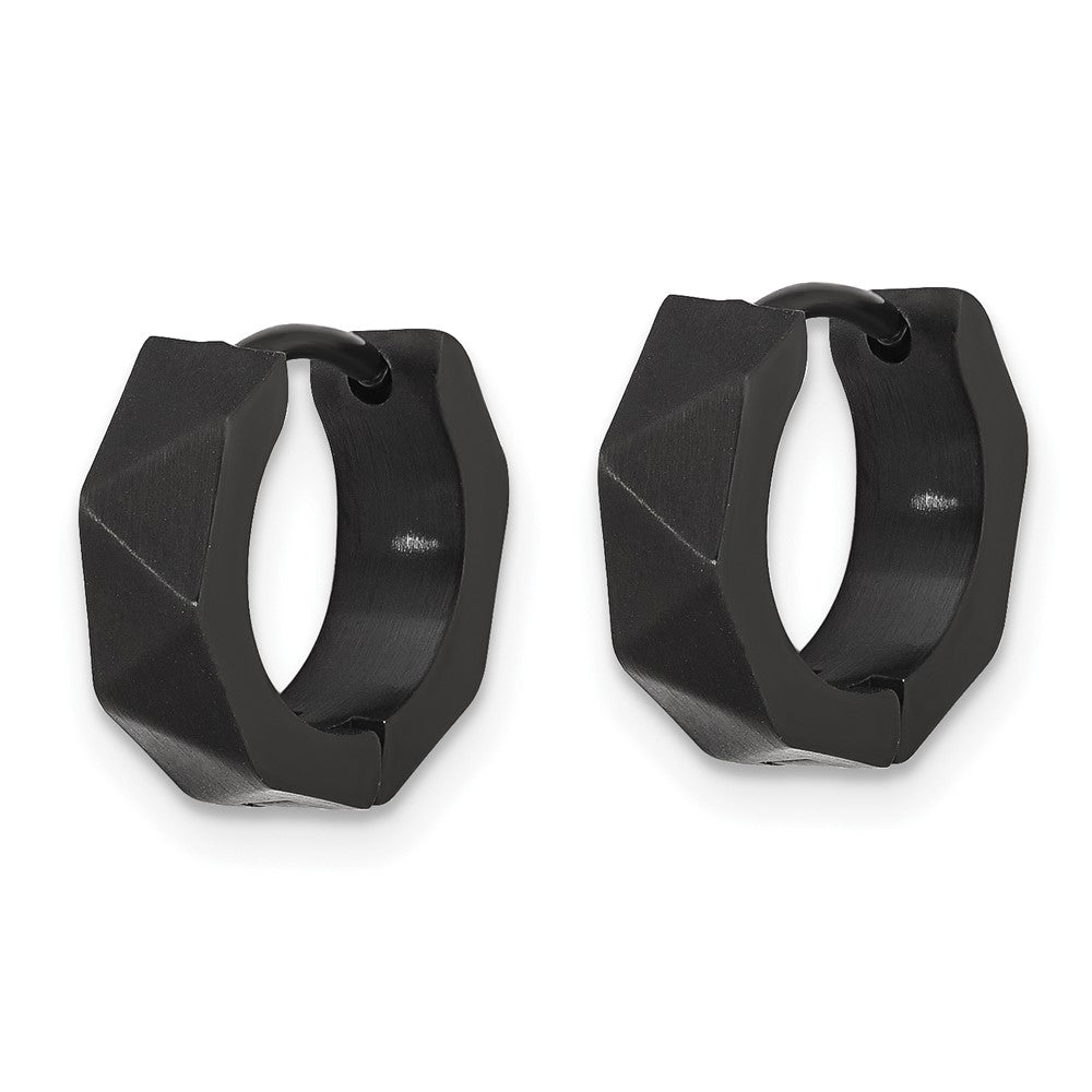 SRE1761 Chisel Stainless Steel Brushed Black IP-plated Studded 4.5mm Hoop Earrings