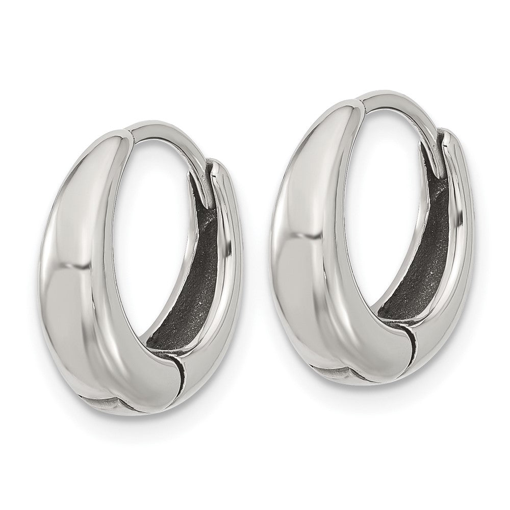 SRE1769 Chisel Stainless Steel Polished Tapered Hinged Hoop Earrings