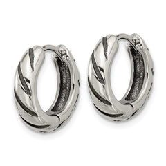 SRE1770 Chisel Stainless Steel Antiqued and Polished Hinged Hoop Earrings