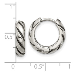 SRE1770 Chisel Stainless Steel Antiqued and Polished Hinged Hoop Earrings