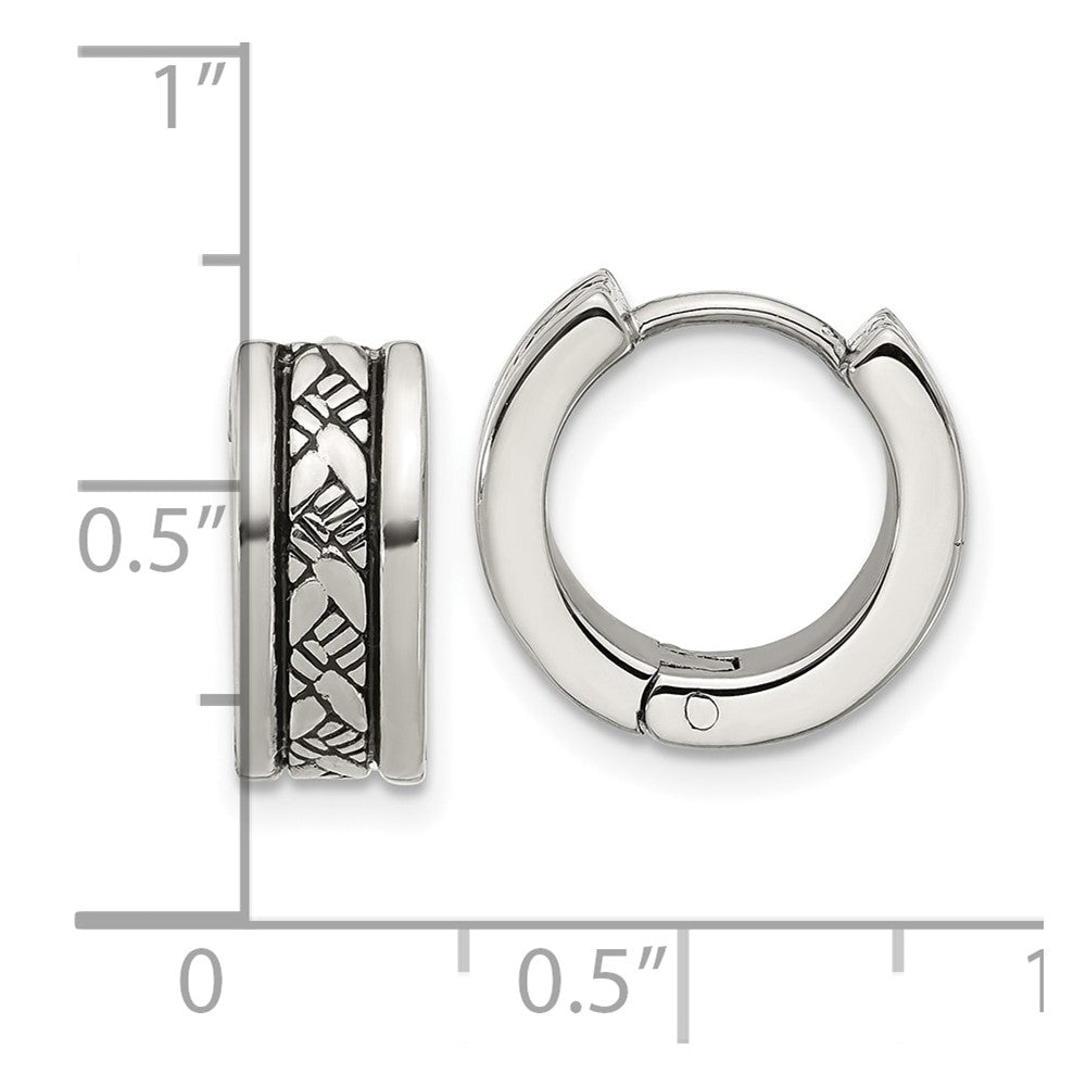 SRE1772 Chisel Stainless Steel Antiqued and Polished 5.5mm Hoop Earrings