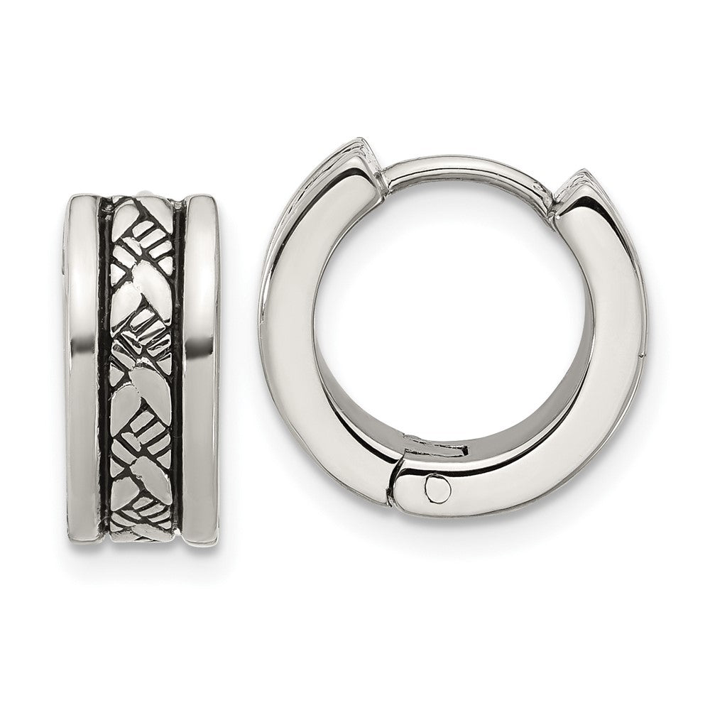 SRE1772 Chisel Stainless Steel Antiqued and Polished 5.5mm Hoop Earrings
