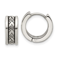 SRE1772 Chisel Stainless Steel Antiqued and Polished 5.5mm Hoop Earrings