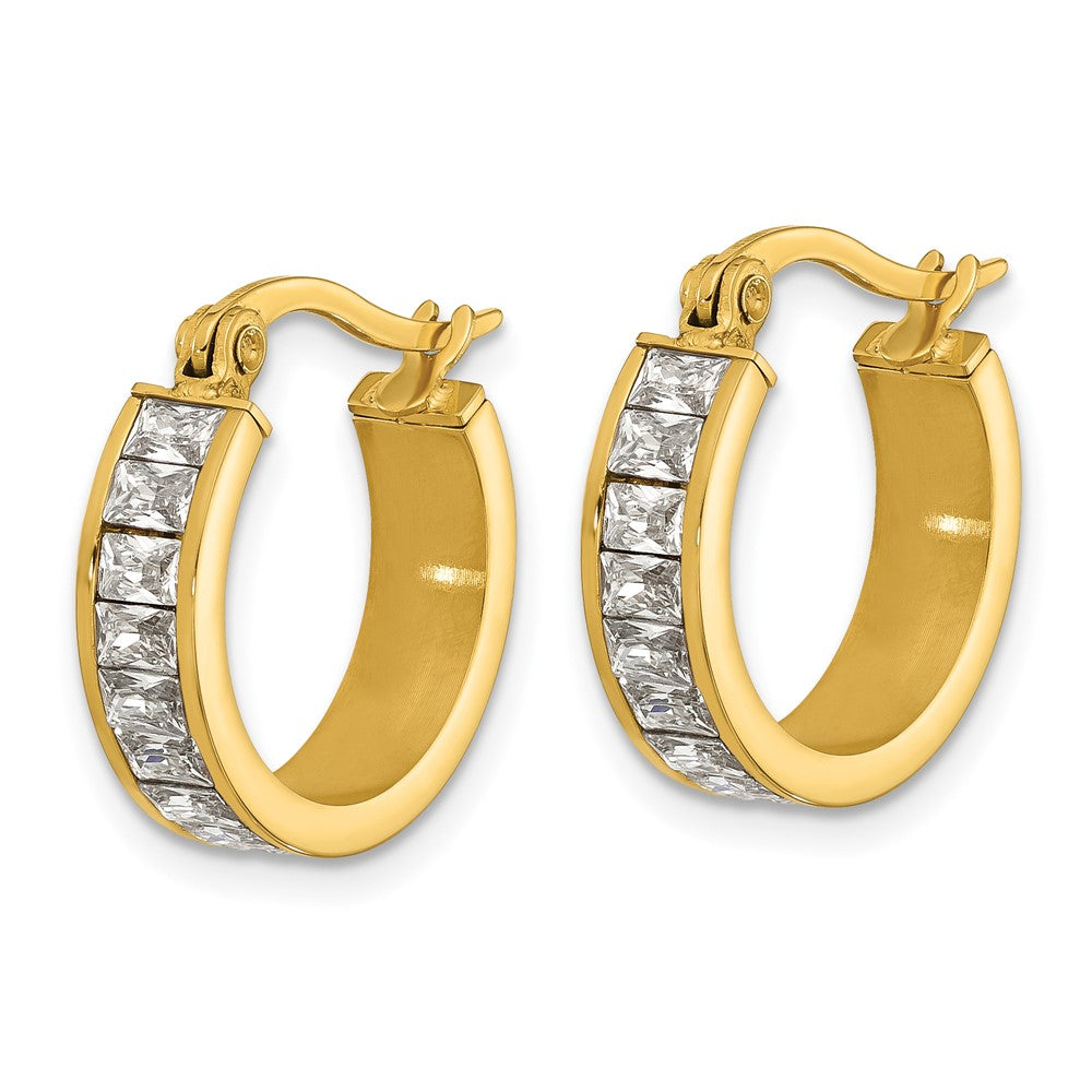 SRE1780 Chisel Stainless Steel Polished Yellow IP-plated with Glass Crystal Hoop Earrings