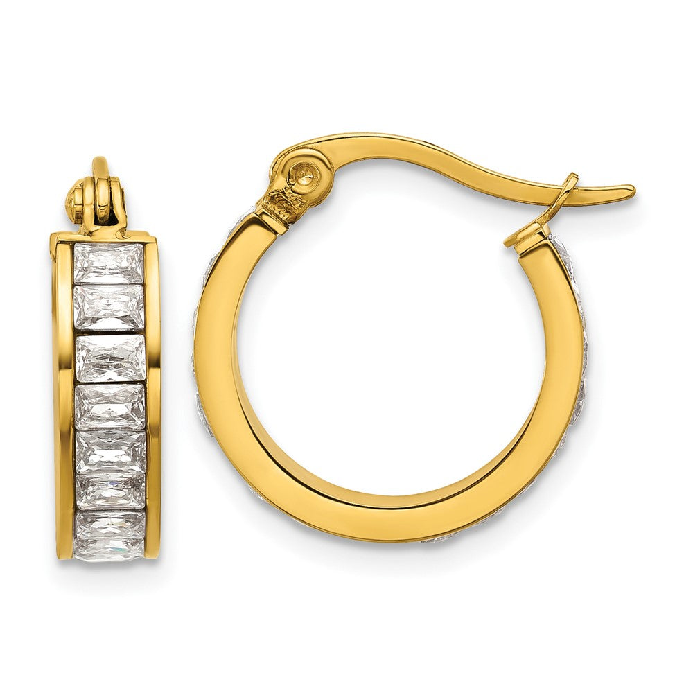 SRE1780 Chisel Stainless Steel Polished Yellow IP-plated with Glass Crystal Hoop Earrings