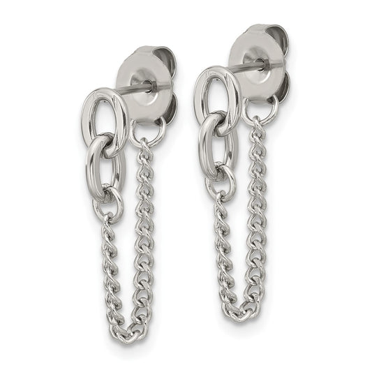SRE1791 Chisel Stainless Steel Polished Chain Front and Back Post Dangle Earrings
