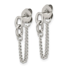 SRE1791 Chisel Stainless Steel Polished Chain Front and Back Post Dangle Earrings