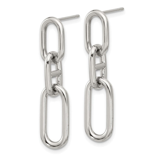 SRE1797 Chisel Stainless Steel Polished 9mm Link Dangle Post Earrings