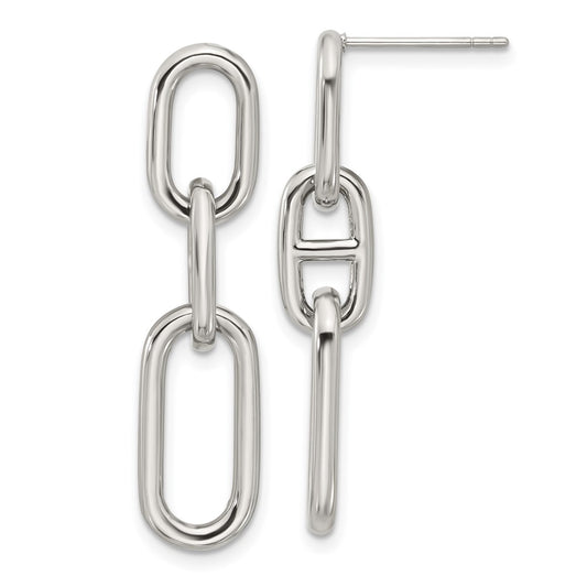 SRE1797 Chisel Stainless Steel Polished 9mm Link Dangle Post Earrings