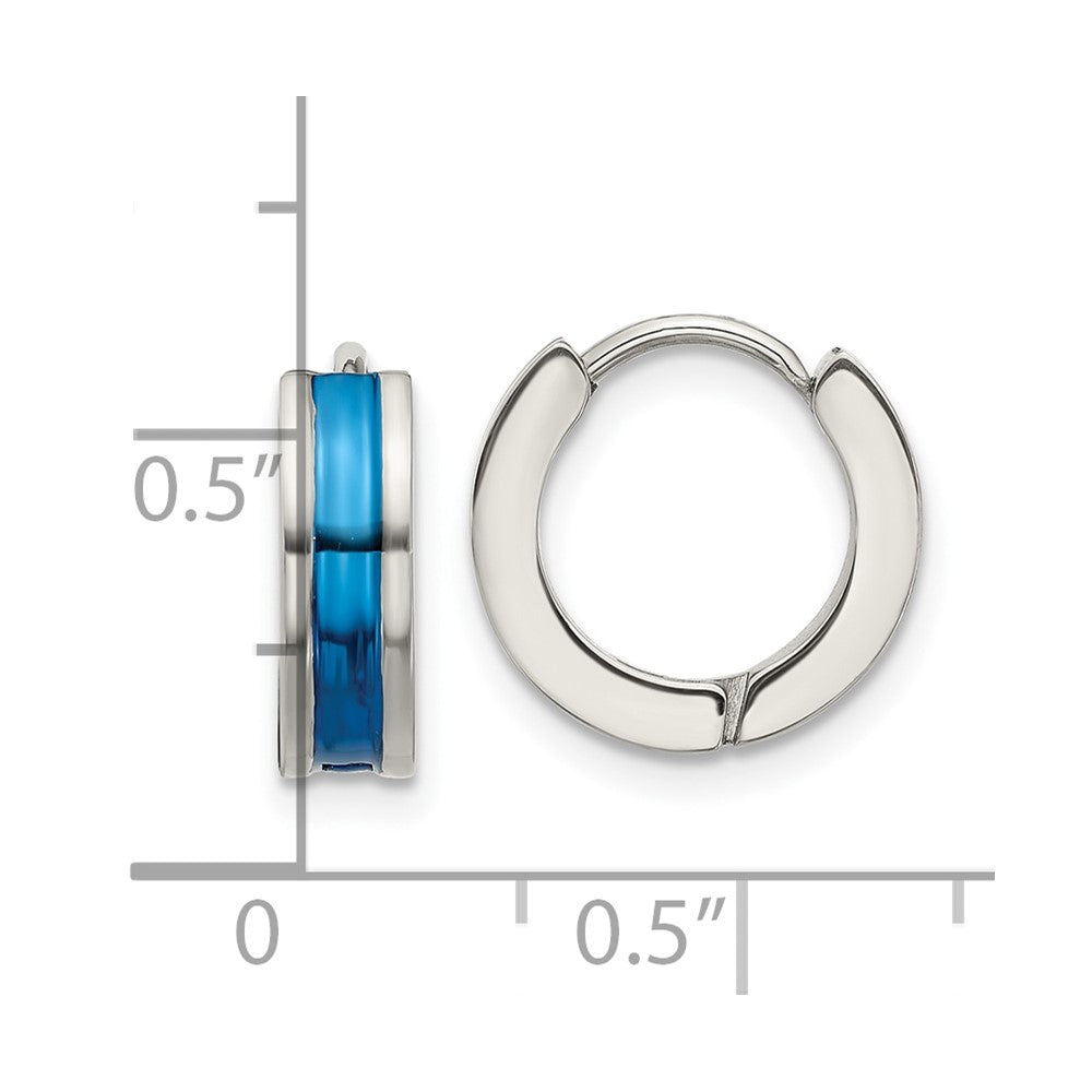 SRE1799 Stainless Steel Polished Blue IP-plated Center 4mm Hoop Earrings
