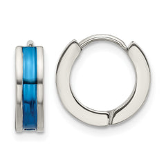 SRE1799 Stainless Steel Polished Blue IP-plated Center 4mm Hoop Earrings