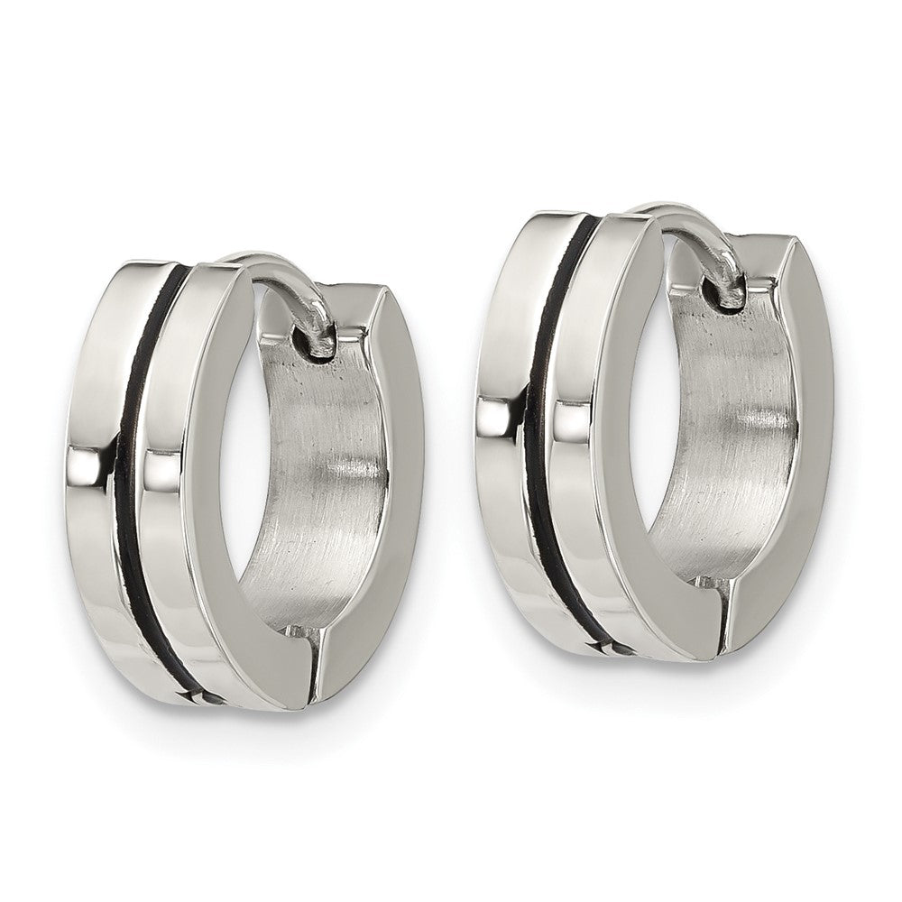 SRE1800 Stainless Steel Polished with Black Resin Center 4mm Hoop Earrings