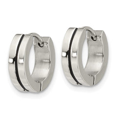 SRE1800 Stainless Steel Polished with Black Resin Center 4mm Hoop Earrings