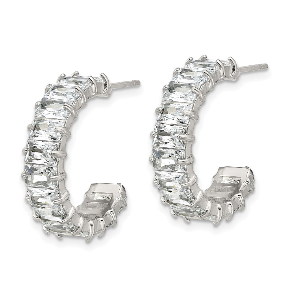 SRE1801 Chisel Stainless Steel Polished White Zircon J-Hoop Earrings