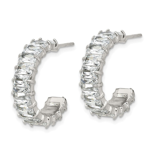 SRE1801 Chisel Stainless Steel Polished White Zircon J-Hoop Earrings