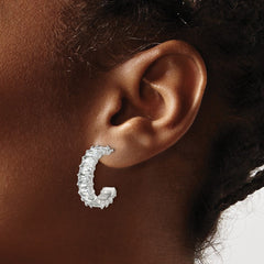 SRE1801 Chisel Stainless Steel Polished White Zircon J-Hoop Earrings