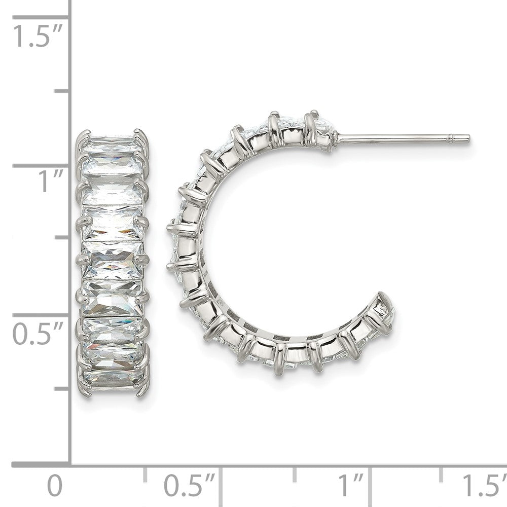 SRE1801 Chisel Stainless Steel Polished White Zircon J-Hoop Earrings