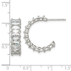 SRE1801 Chisel Stainless Steel Polished White Zircon J-Hoop Earrings