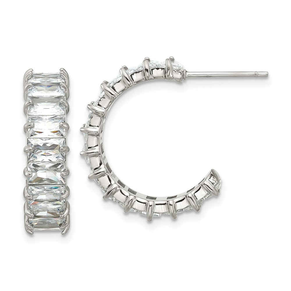 SRE1801 Chisel Stainless Steel Polished White Zircon J-Hoop Earrings