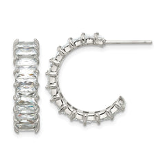 SRE1801 Chisel Stainless Steel Polished White Zircon J-Hoop Earrings