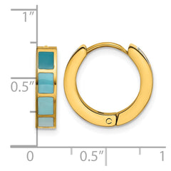 SRE1813 Stainless Steel Polished Yellow IP-plated Blue Enameled Hinged Hoop Earring