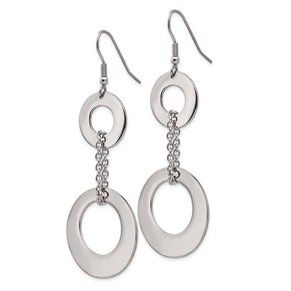 SRE256 Chisel Stainless Steel Polished Circles Dangle Shepherd Hook Earrings