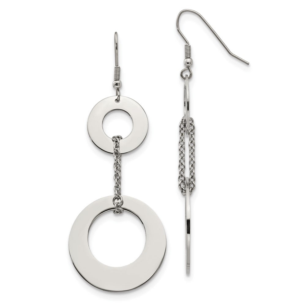 SRE256 Chisel Stainless Steel Polished Circles Dangle Shepherd Hook Earrings