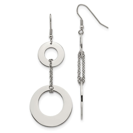 SRE256 Chisel Stainless Steel Polished Circles Dangle Shepherd Hook Earrings
