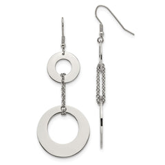SRE256 Chisel Stainless Steel Polished Circles Dangle Shepherd Hook Earrings