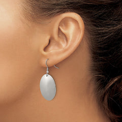 SRE294 Chisel Stainless Steel Polished Disc Dangle Shepherd Hook Earrings