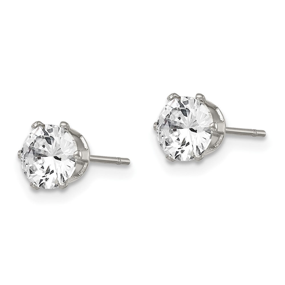SRE313 Chisel Stainless Steel Polished 6mm Round CZ Stud Post Earrings