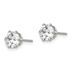 SRE313 Chisel Stainless Steel Polished 6mm Round CZ Stud Post Earrings