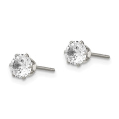 SRE314 Chisel Stainless Steel Polished 5mm Round CZ Stud Post Earrings