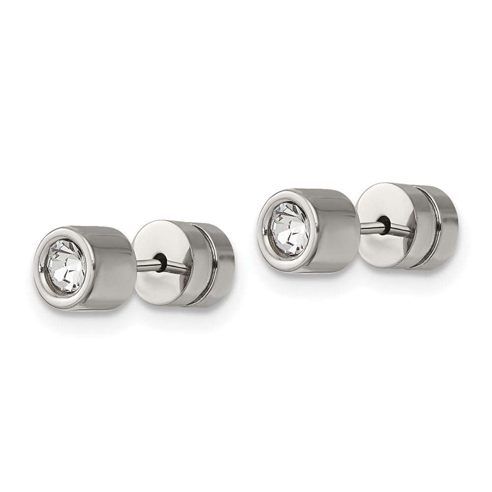 SRE320 Chisel Stainless Steel Polished CZ Bezel Post Earrings