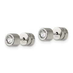 SRE320 Chisel Stainless Steel Polished CZ Bezel Post Earrings