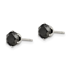 SRE323 Chisel Stainless Steel Polished 6mm Black Round CZ Stud Post Earrings